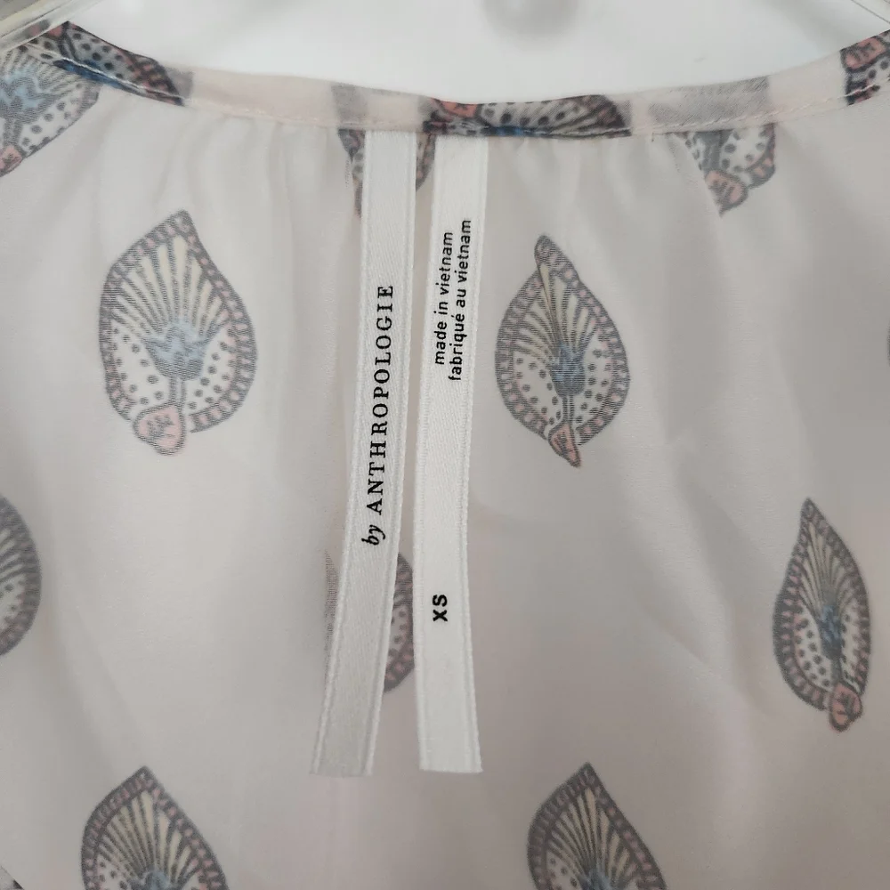 Anthropologie Puff Sleeve Henley Sheer Size XS
